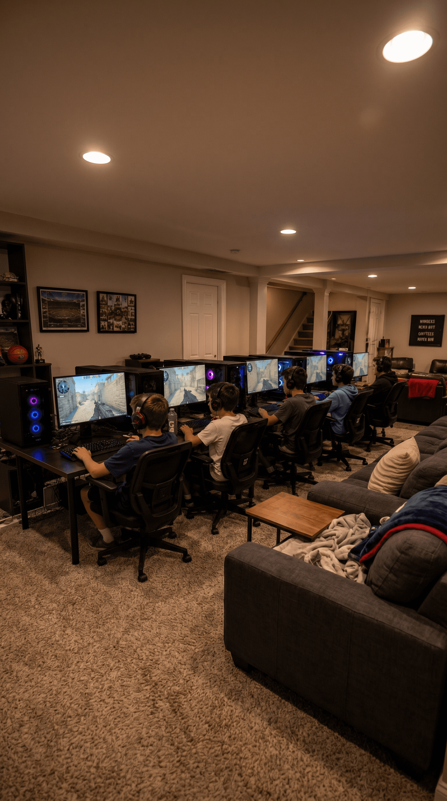 Kids playing together at a home gaming birthday party